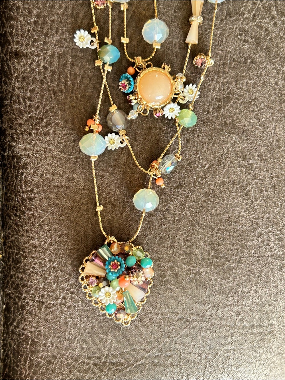 BETSY JOHNSON Multi-Color Floral Pendant Layered Necklace - Gold Chain